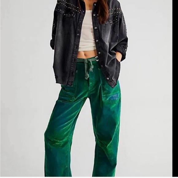 We the Free Moxie Flocked Low Slung Barrel Jeans - Picture 2 of 4